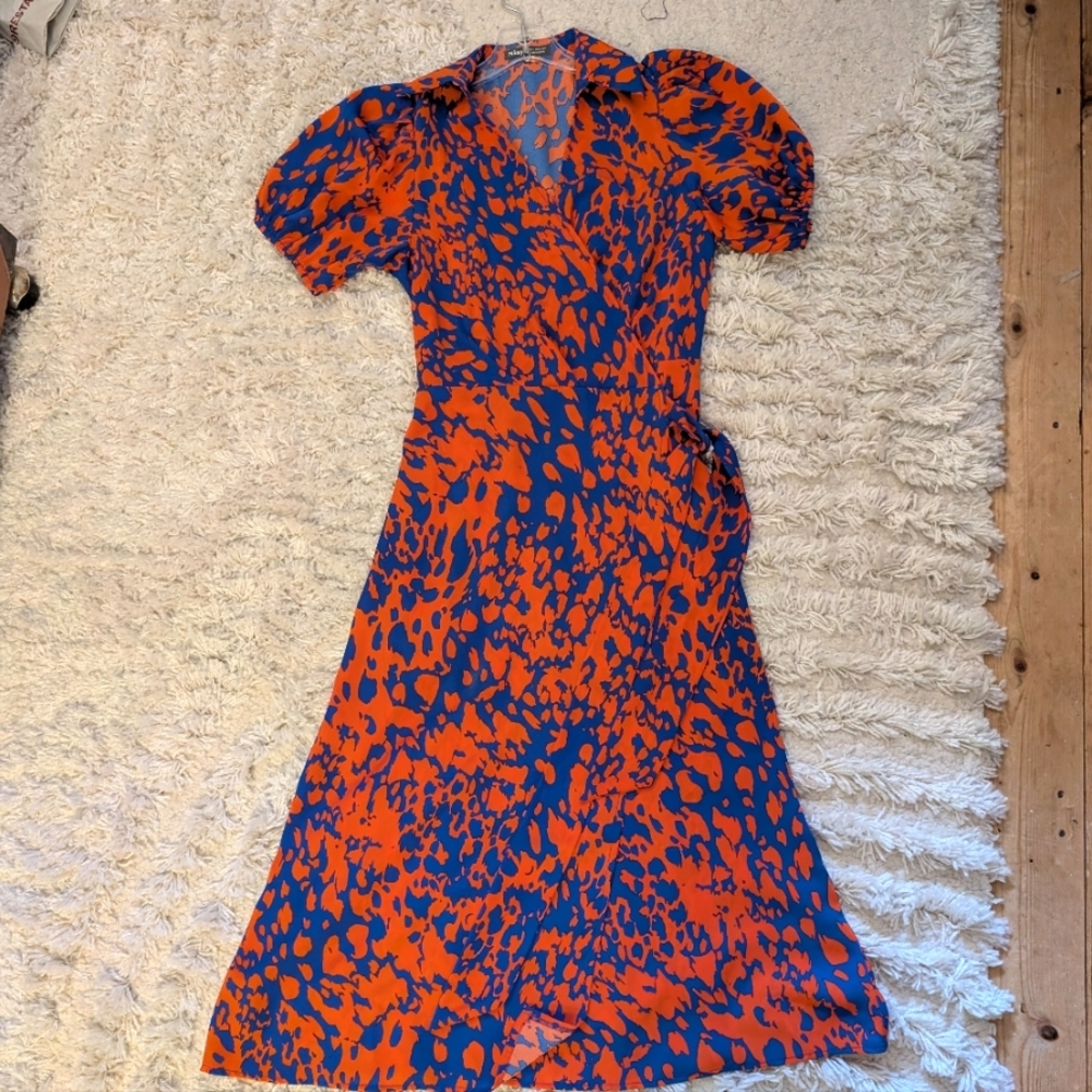 Vibrant Orange and Blue Women's Wrap  Dress